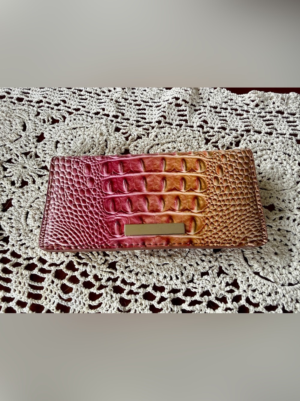 Croc-Embossed Ombre Wallet Clutch - Pink to Gold